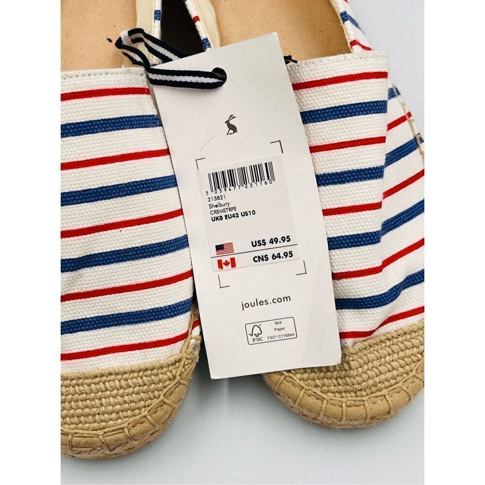 Joules Womens Shelbury Espadrilles Cream Stripe Blue Red Canvas Jute NWT Size 10 - Picture 7 of 8